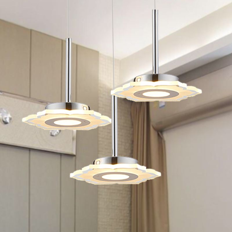 Modernism Flower Cluster Pendant Acrylic 3-Head LED Dinging Room Lamp in Warm/White/Natural Light with Linear/Round Canopy