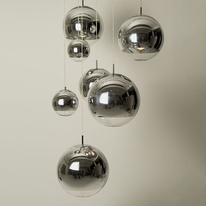 Electroplated Mirror Glass Globe Pendant Lamp Modern Simplicity Style Single Bulb Hanging Light with Adjustable Suspension Wire