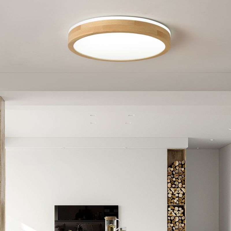 Wood Round Shape Flush Mount Light Modern 1 Light Flush Mount Lighting Fixtures in Brown