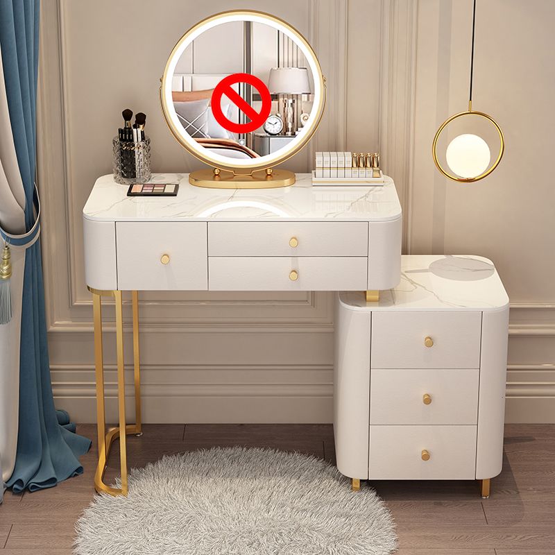 Solid Wood Makeup Vanity Desk Storage Dressing Table Stool Set with Drawer