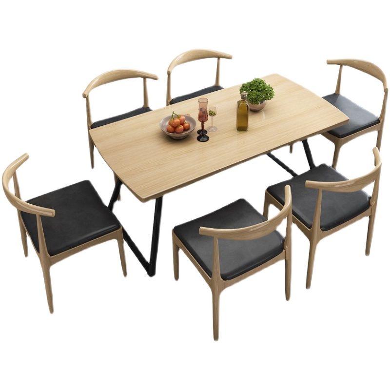 Industrial 1/2/3/5/7 Pieces Dining Set Rectangular Solid Wood Indoor Dinette Set