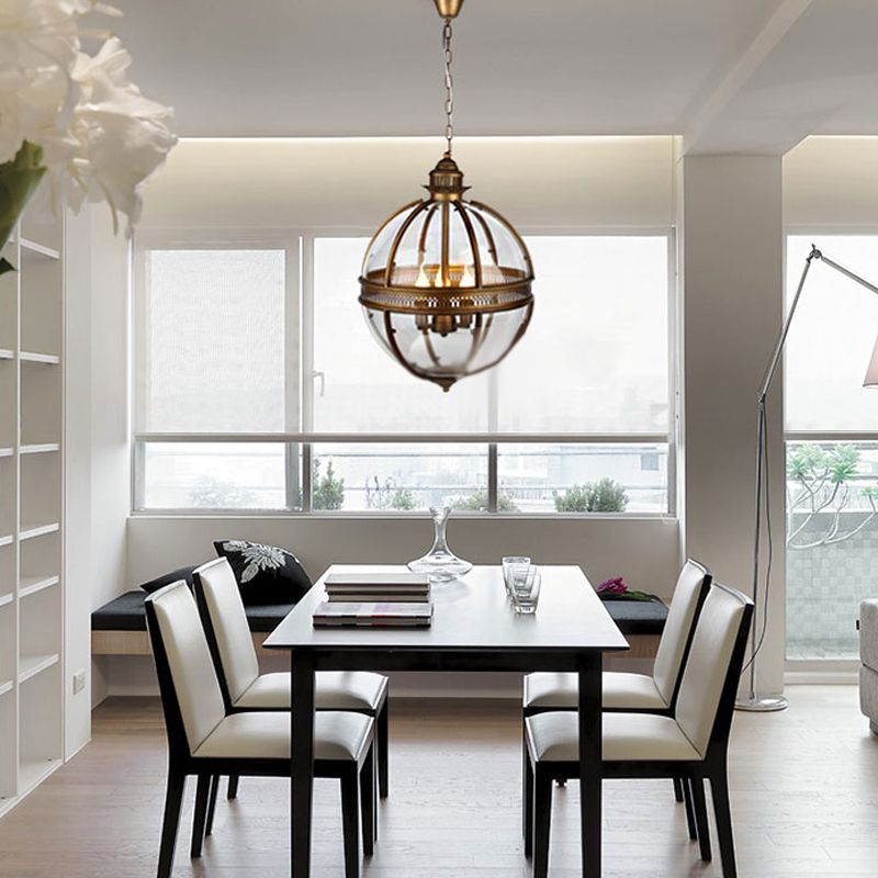 Globe Metal Pendant Lighting Industrial 3 Lights Dining Room Chandelier Hanging Light Fixture