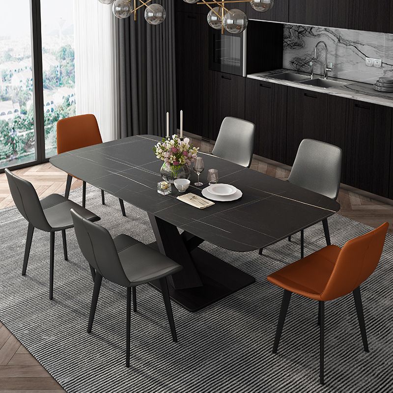 Industrial Style Rectangle Table Sintered Stone Table with Metal Legs for Kitchen