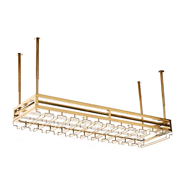 Gold Steel Hanging Wine Holder with Glass Holder & Storage Shelf