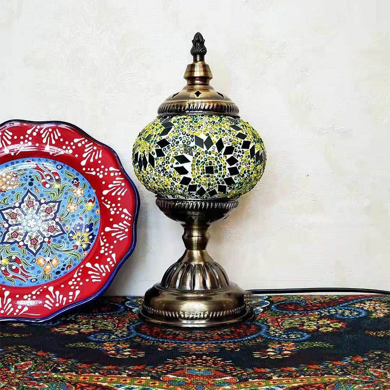 1-Light Global Table Lamp Traditional Mosaic Glass Night Light for Living Room