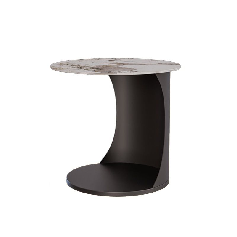 Contemporary Round Double Tier End Table Slate Top Side End Table