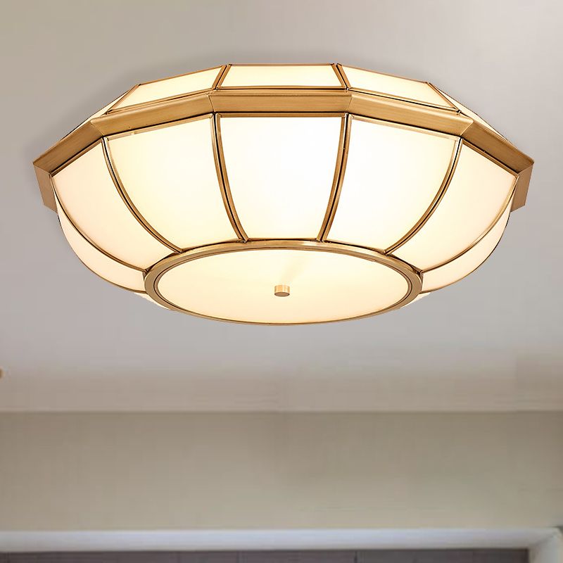 Brass Finish Basket Flush Mount Light Retro Style 4 Bulbs Living Room Ceiling Lamp