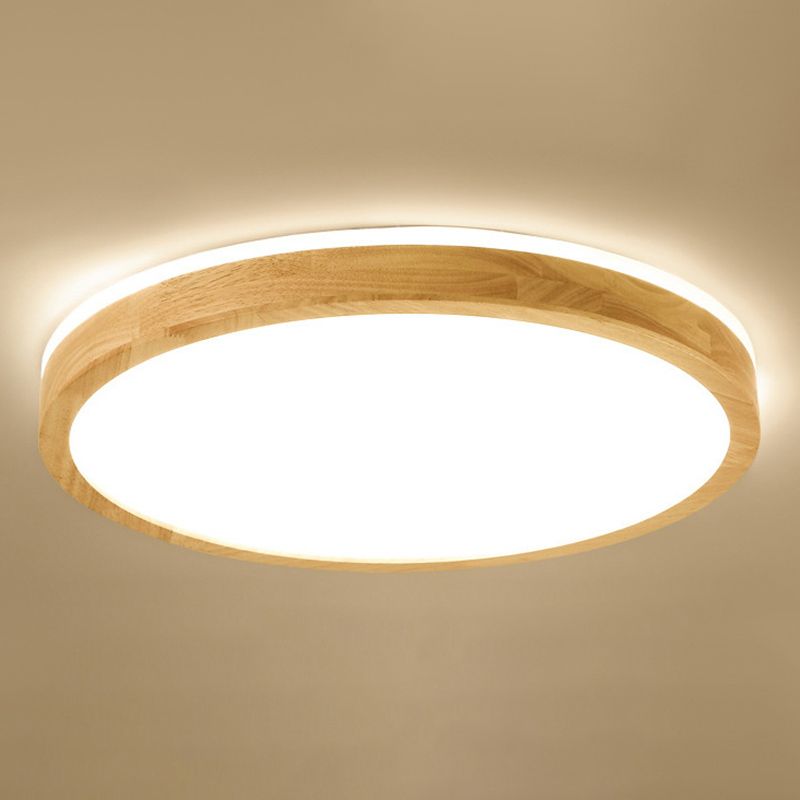 2.2 Inch Ultra-thin Round Wooden Ceiling Light Acrylic Shade Contemporary Minimalism Lighting Fixture for Bedroom