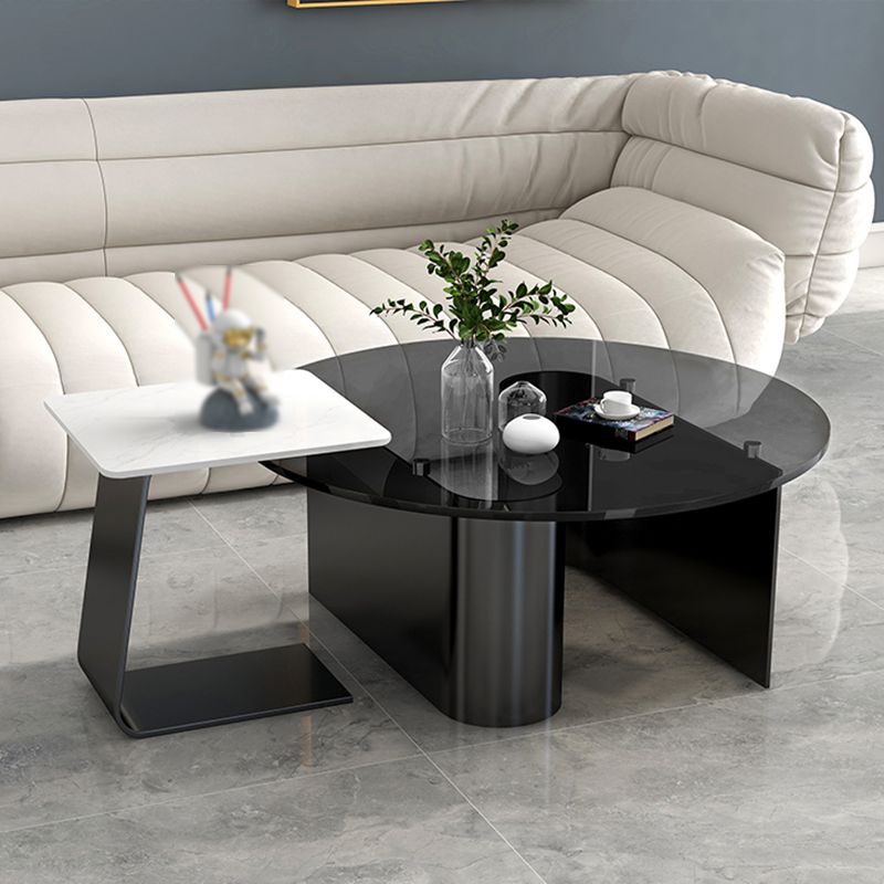 Round Glass Top Bunching Tables Black Abstract Coffee Cocktail Table