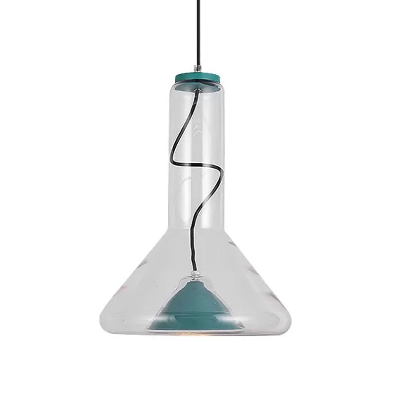 Blue/Rose Gold Conical Hanging Lamp Macaron Style Iron LED Pendant Ceiling Light with Extra Outer Funnel Shade