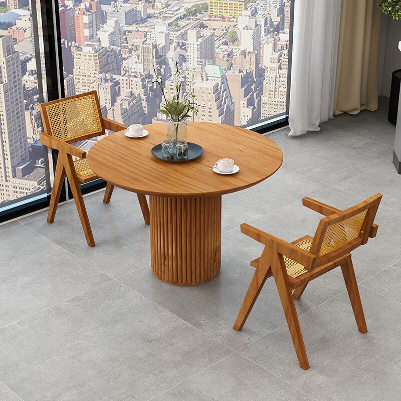 Modern Pedestal Casual Dining Table Solid Wood Round Dinner Room Kitchen Table