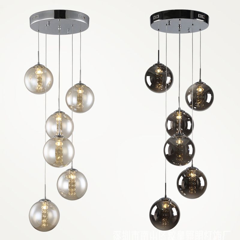 Globe Shape Glass Pendant Lamp Modern Multiple Hanging Light with Beaded Crystals