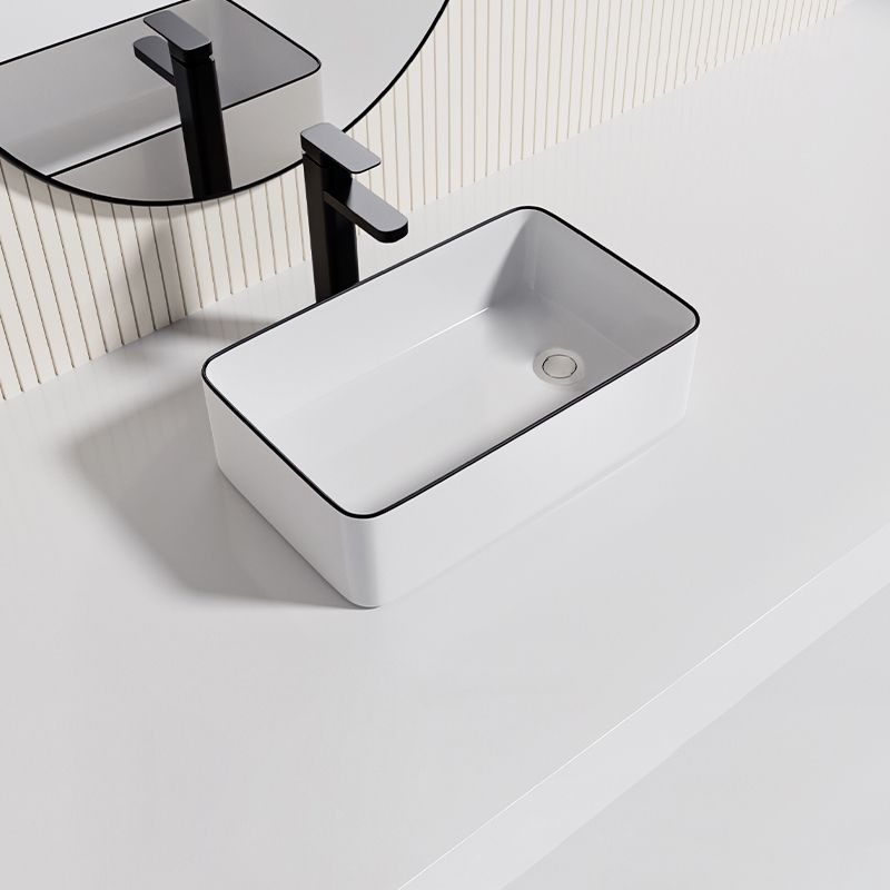 Contemporary Bathroom Sink Porcelain Oval-Shape Vessel Bathroom Sink with Pop-Up Drain