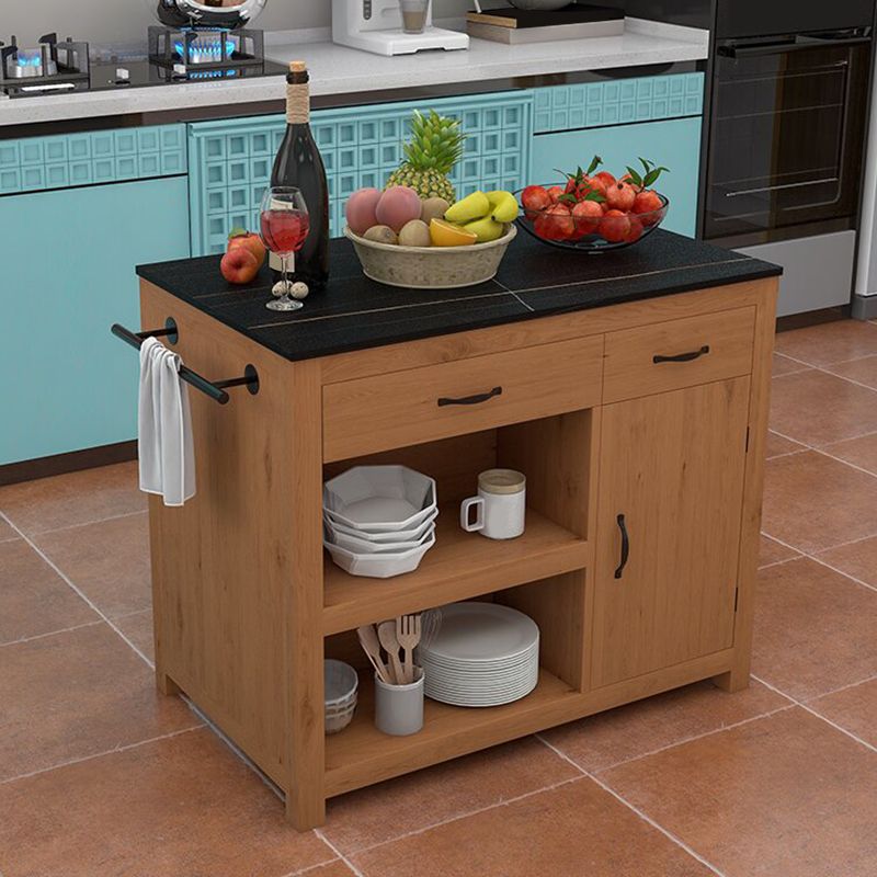 Modern Stationary Kitchen Island Set Sintered Stone Kitchen Island Table with Towel Rack