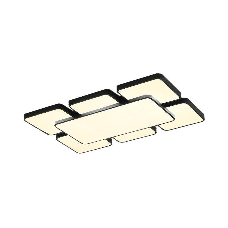 Lámpara empotrada de techo para dormitorio con pantalla cuadrada/rectangular, acrílico, 20,5"/24,5" W, 5/7 luces, lámpara de montaje empotrado estilo modernista en negro/blanco