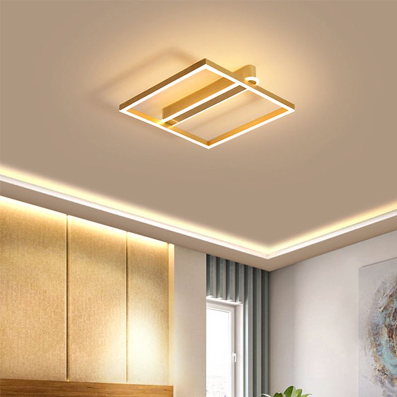 Acrylic Square Frame Ceiling Flush Simple Gold/Coffee Finish LED Flushmount Light for Bedroom