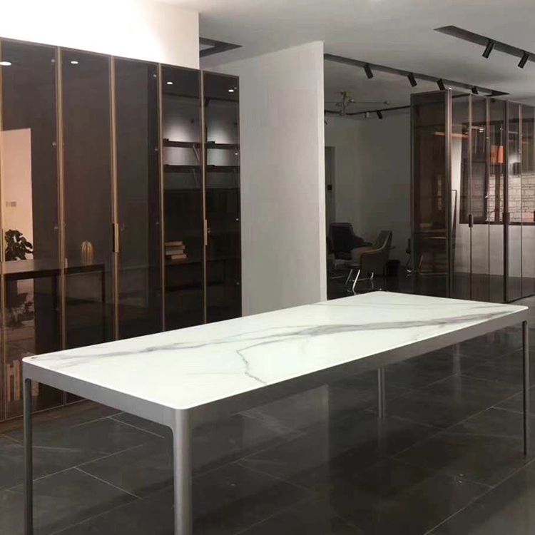 Sintered Stone Dining Table Industrial Style 4 Legs Aluminum Alloy Base Rectangle Table for Home