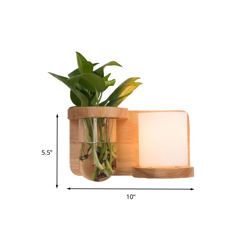 1 Head Barrel/Globe Wall Sconce Industrial Wood Opal Glass LED Wall Light Fixture for Living Room, Left/Right