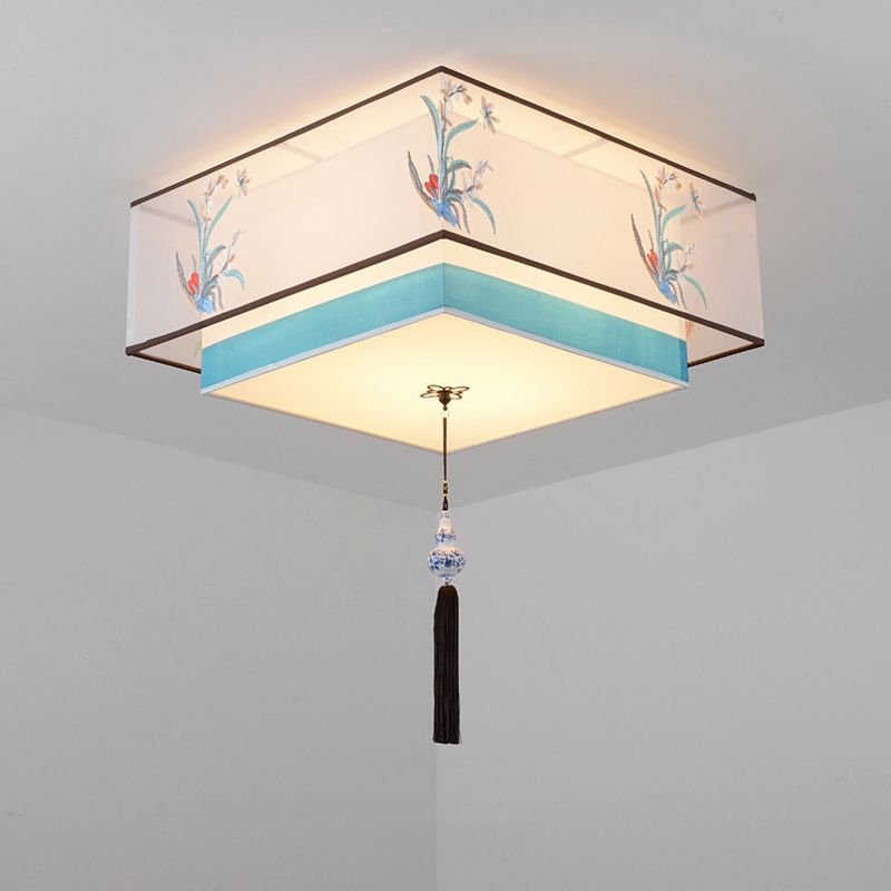 Plafonnier encastré bleu Plafonnier encastré traditionnel en tissu ombragé