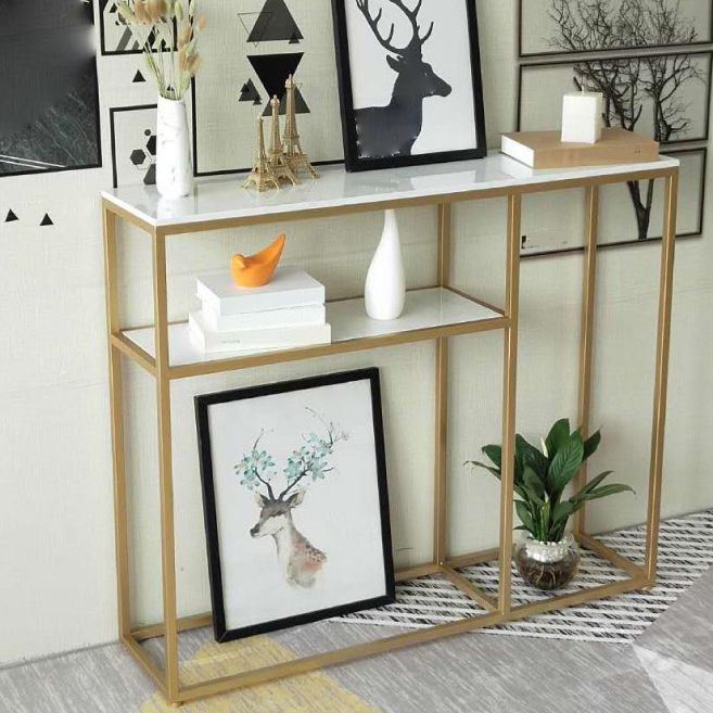 12" W Glam Marble Console Table Stain Resistant Frame Accent Table for Hall