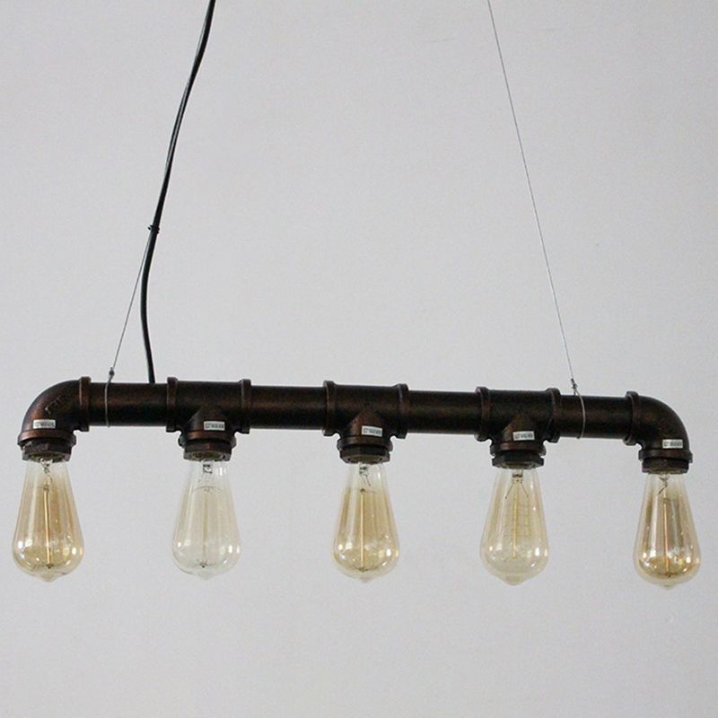 5 Lights Metal Tubular Island Pendant Light Retro Industrial Exposed Bulb Restaurant Island Lamp