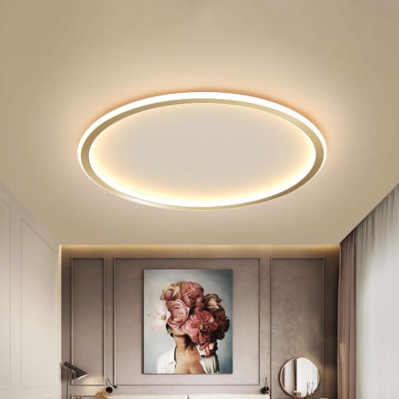 Disc Thin Ceiling Light Fixture Simple Style Metal Living Room LED Flushmount Lighting in Gold, 12"/19.5"/23.5" W