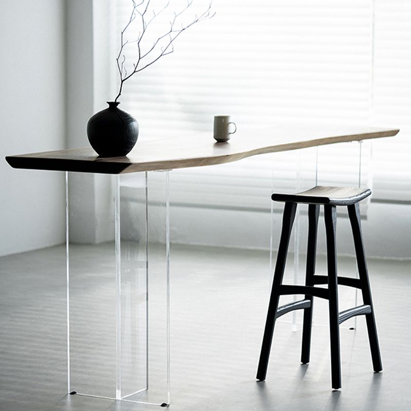 Black Armless Dining Stools Solid Wood Bar Stools with Footrest