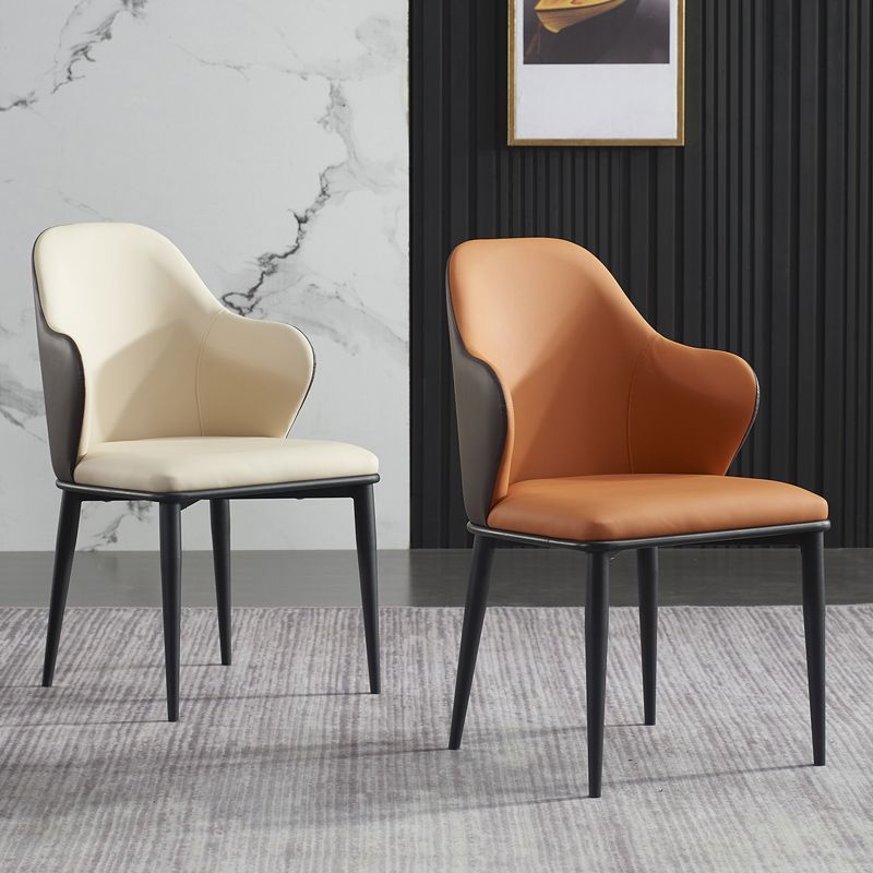 Modern Upholstered Dining Arm Chair Faux Leather and Metal Dining Chair