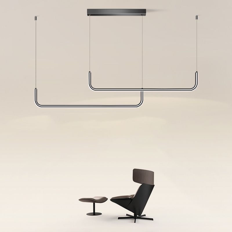 Idées d'éclairage d'île linéaire de forme moderne pendentifs îles métalliques en noir