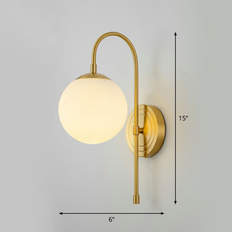 Gooseneck Restaurant Wall Lighting Ideas Metal 1-Light Minimalist Wall Sconce with Ball Glass Shade