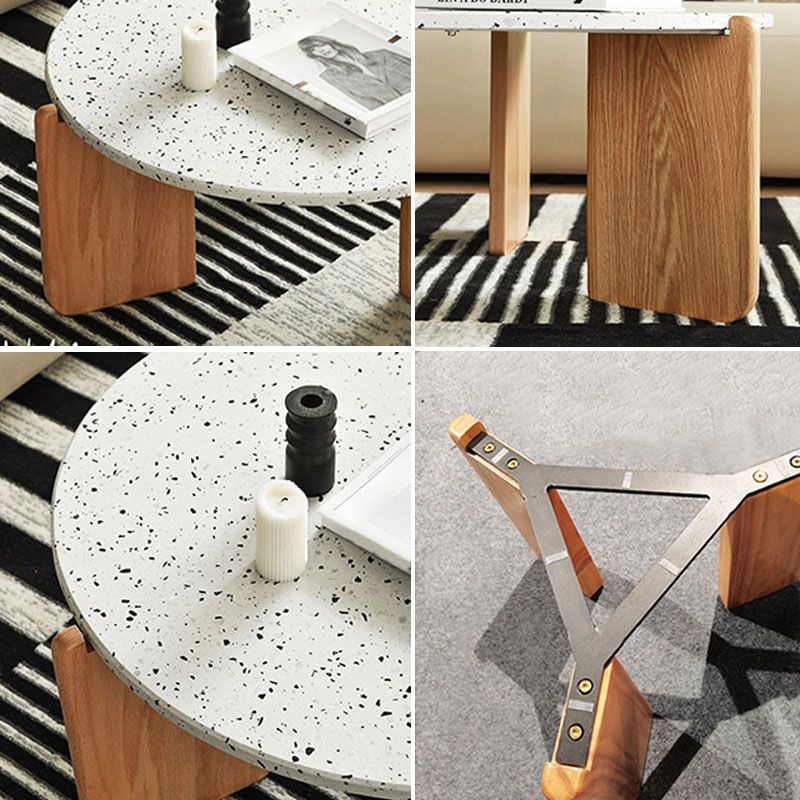 Modern White Round Coffee Table with Three Wood Legs Coffee Table
