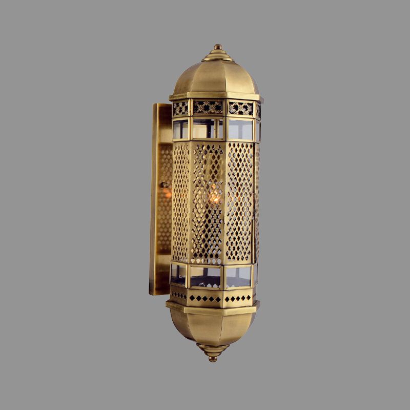 Arab Style Hollow Out Sconce 1 Head Metallic Wall Mounted Lamp Fixture in Brass for Stair