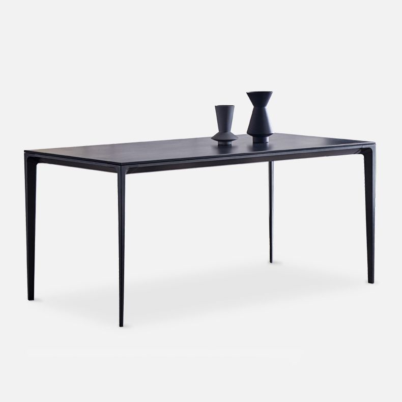 Stone Top Dining Table Rectangle Contemporary Table with 4 Legs in Black
