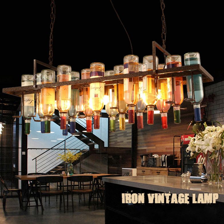 Bunte Weinflasche kreative Kronleuchter Lampe Kunst Dekorativ Retro Hanging Light für Restaurantbars