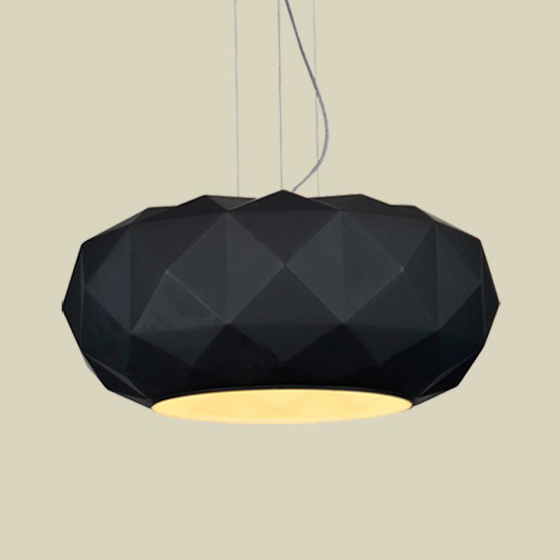 Zeitgenössischer Diamant -Drop -Anhänger Leicht Metallic 1 Glühbirnen -Esszimmer Deckenlampe mit Trommeldesign in Schwarz
