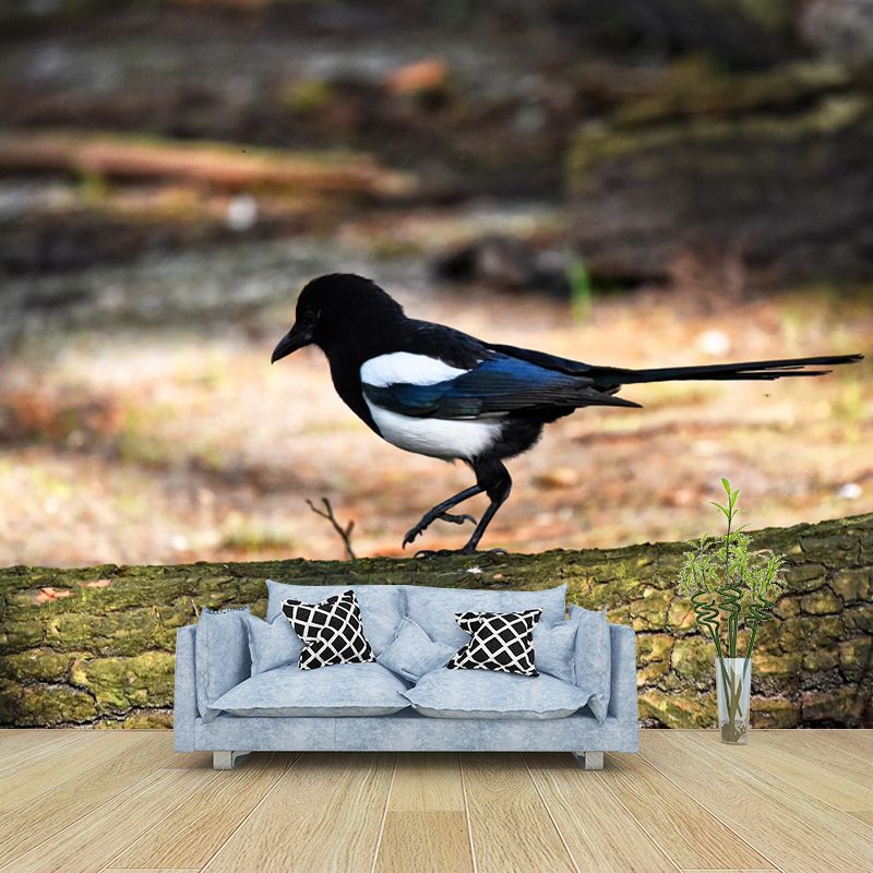 Modern Magpie Mural Wallpaper Moisture Resistant Living Room Wall Covering