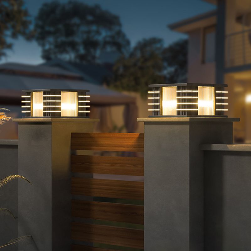 Square Contemporary Waterproof Pillar Light with Metal for Courtyard