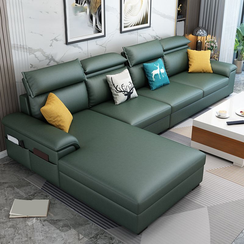 Modern Style Sofa Bed Solid Wood Frame Imitation Leather Built-in Armrest Sofa