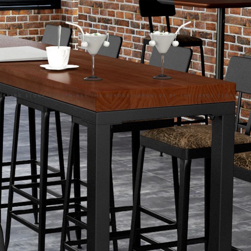Industrial Rectangle Bar Table Solid Wood Bar Dining Table with Trestle Base