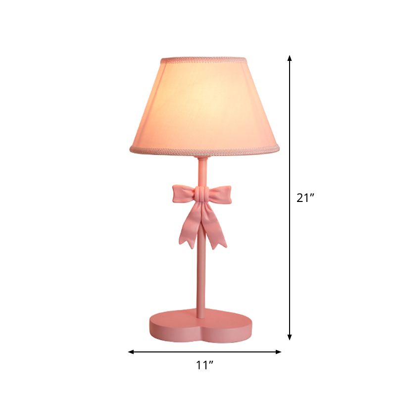 Conical Fabric Night Table Lighting Kids 1-Bulb Pink NightsTand Light met boogdecoratie