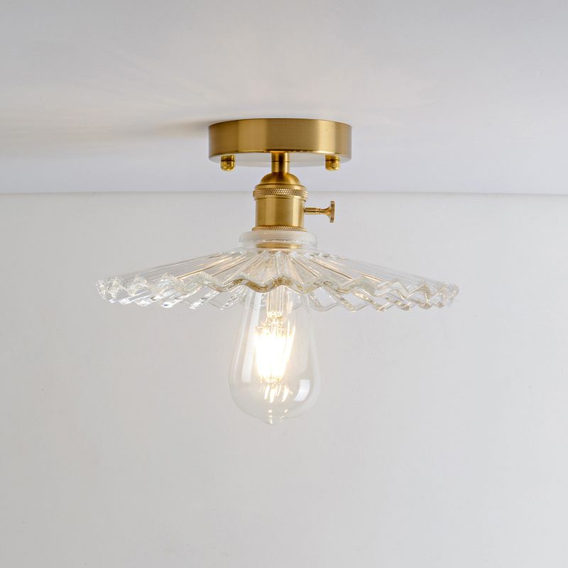Luz de montura de montura de vidrio de un solo textura de estilo retro de estilo dorado sembrado semi luz de techo de techo
