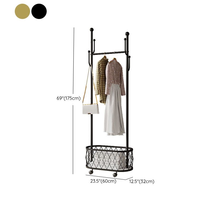 Brilliant Metal Coat Hanger Storage Basket Coat Rack with Castors