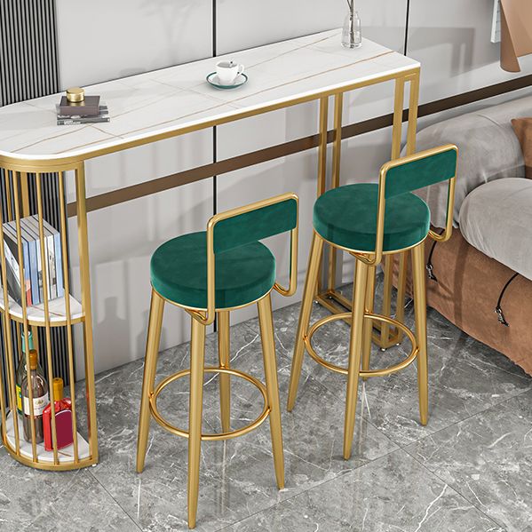 Glam Upholstered Dining Stools Round Armless Bar Stools with Footrest