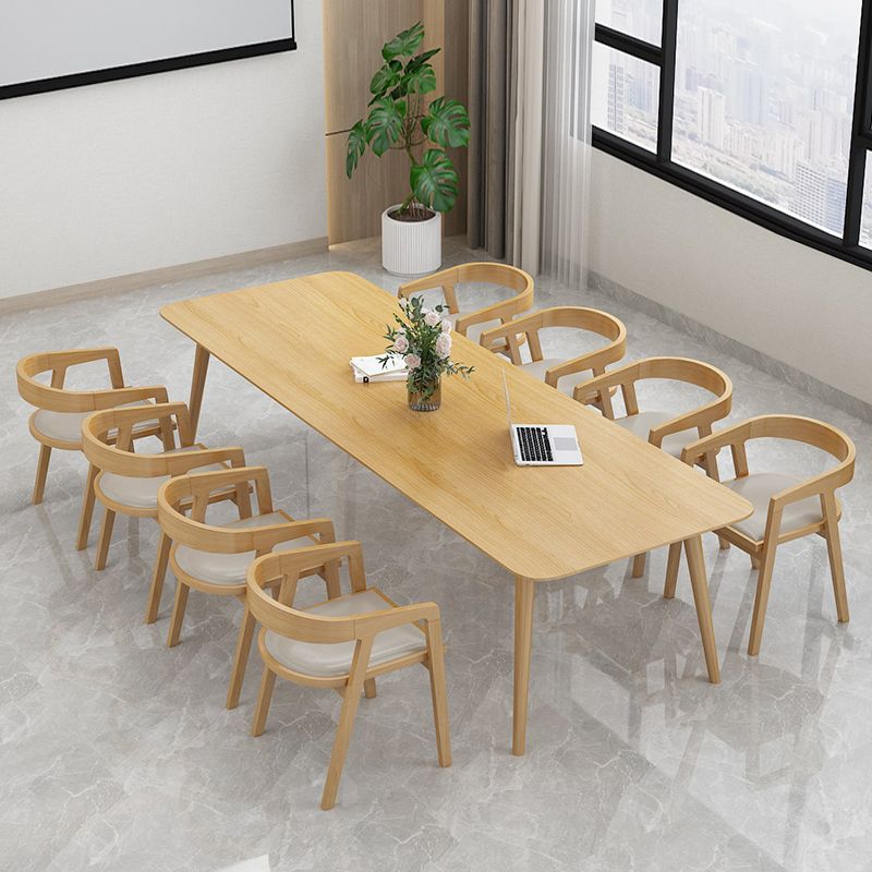 Vast hout eigentijdse rechthoekige eettafel natuurlijke houten boventafel met 4 poten
