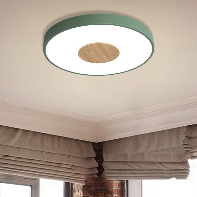 Round Flush Mount Ceiling Light Nordic Iron 1 Head Pink/Blue/White Lighting Fixture for Bedroom, 12"/16"/19.5" Width