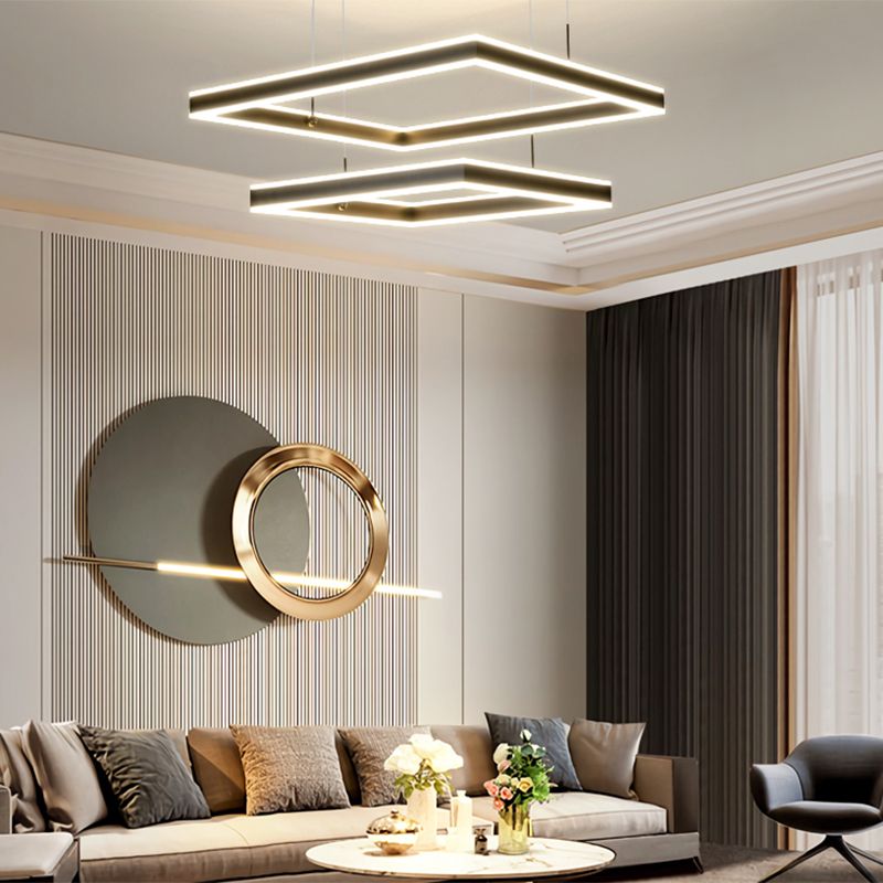 Modern Square Chandelier Light Fixtures Multi-Tier Hanging Pendant Lamps for Living Room