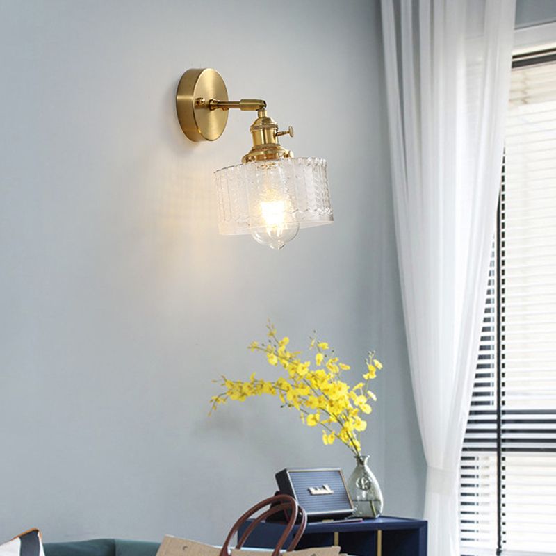 Cylinder Wall Sconce Lighting Simple Style Glass Bedroom Sconce Light Fixture in Gold