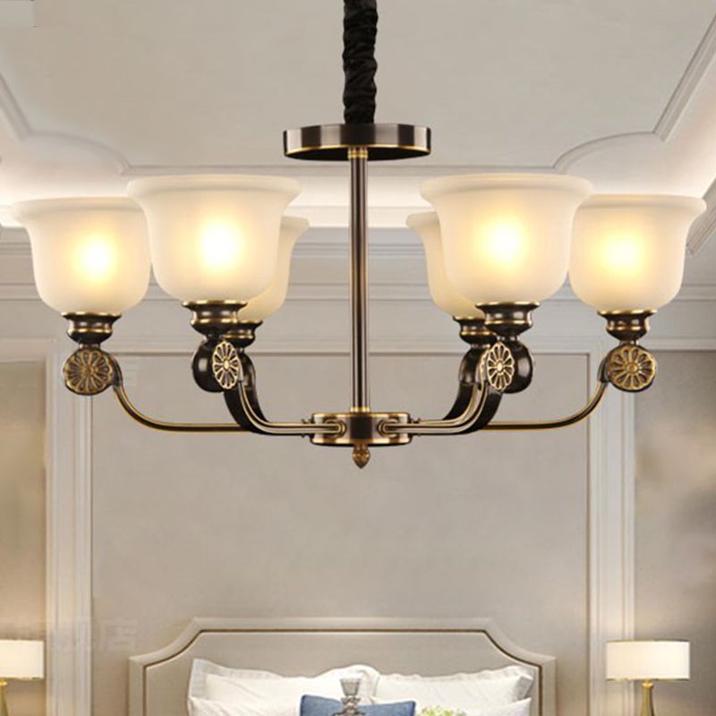 Black and Gold 6 Bulbes Plafond Chandelier Traditionalisme Verre Sable Bloche suspendue suspendue