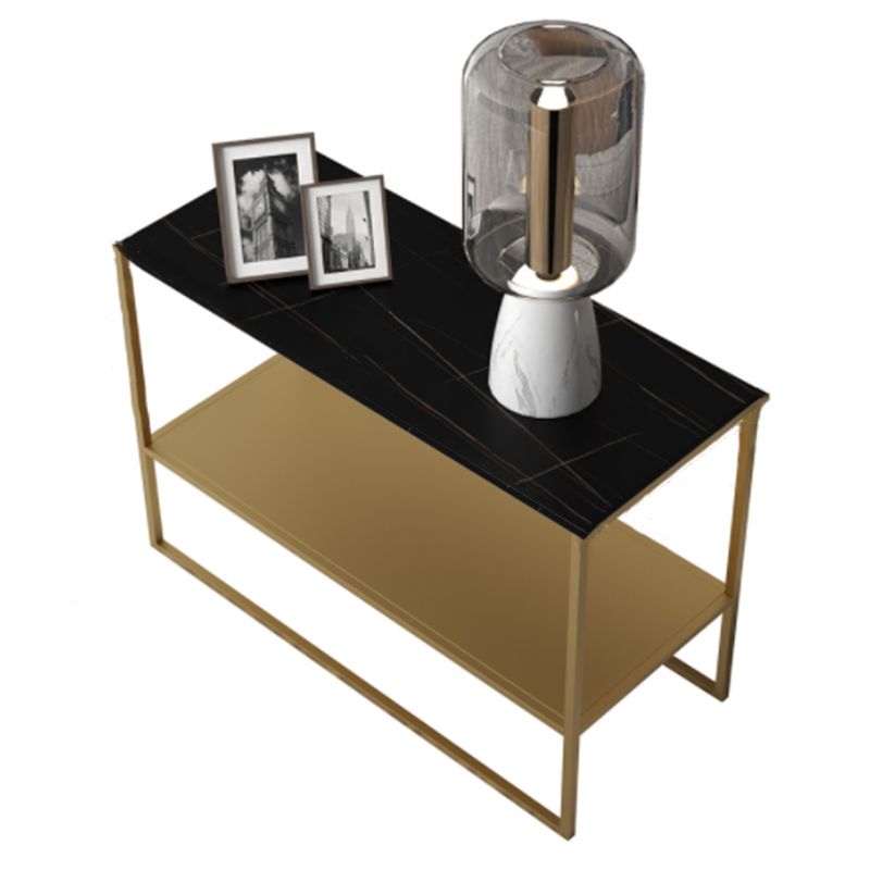 Modern Rectangular Stone End Table Sled Sofa Side Table with Shelf