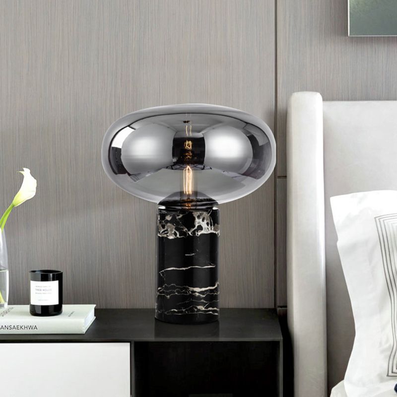Lámpara de escritorio con forma ovalada negra de 9������/12.5��� de ancho Iluminación de trabajo contemporánea con 1 luz ámbar/gris humo
